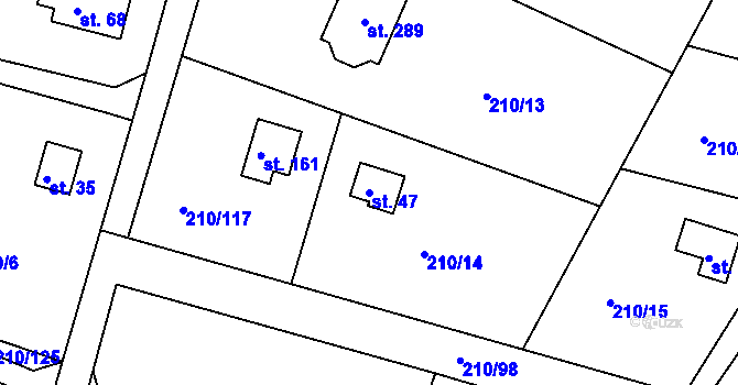 Parcela st. 47 v KÚ Pouště, Katastrální mapa