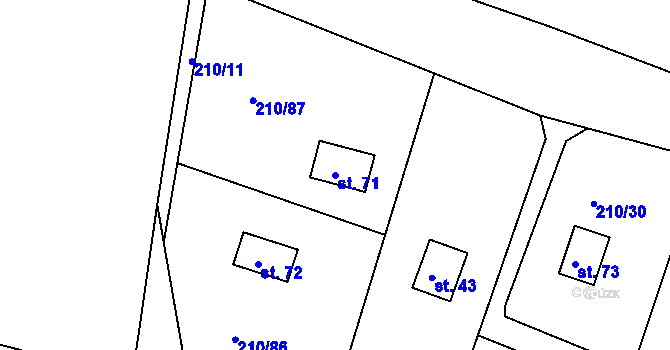 Parcela st. 71 v KÚ Pouště, Katastrální mapa