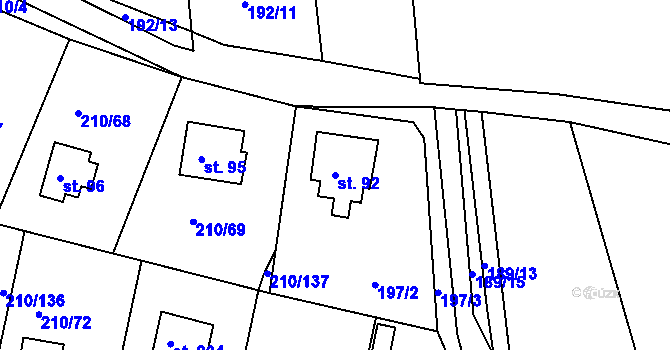 Parcela st. 92 v KÚ Pouště, Katastrální mapa