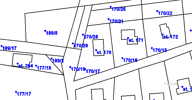 Parcela st. 170 v KÚ Pouště, Katastrální mapa