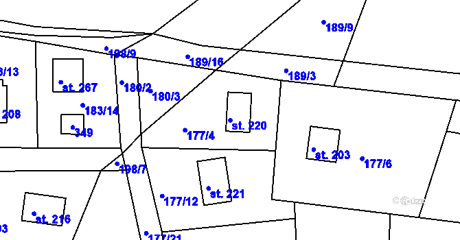 Parcela st. 220 v KÚ Pouště, Katastrální mapa