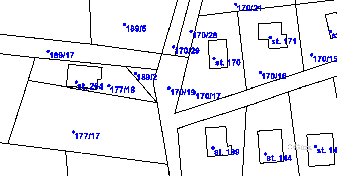 Parcela st. 170/19 v KÚ Pouště, Katastrální mapa