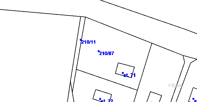 Parcela st. 210/87 v KÚ Pouště, Katastrální mapa