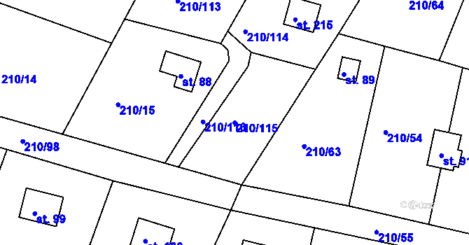 Parcela st. 210/115 v KÚ Pouště, Katastrální mapa