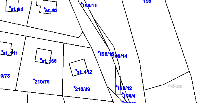 Parcela st. 198/13 v KÚ Pouště, Katastrální mapa