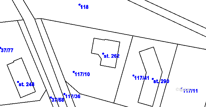 Parcela st. 262 v KÚ Pouště, Katastrální mapa