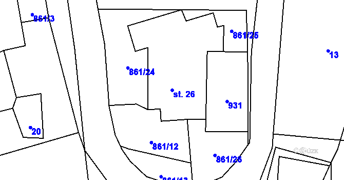 Parcela st. 26 v KÚ Hoštěc, Katastrální mapa