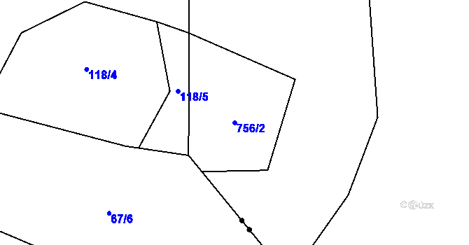 Parcela st. 756/2 v KÚ Hoštěc, Katastrální mapa