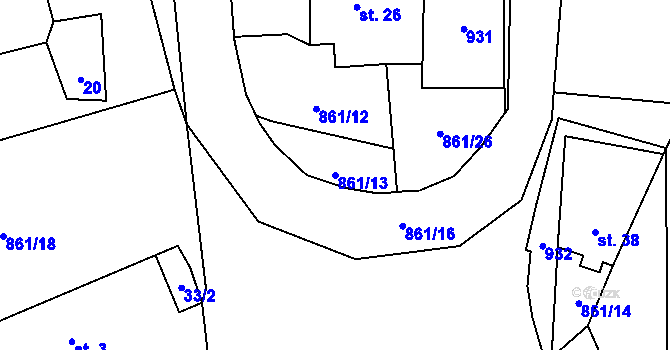Parcela st. 861/13 v KÚ Hoštěc, Katastrální mapa
