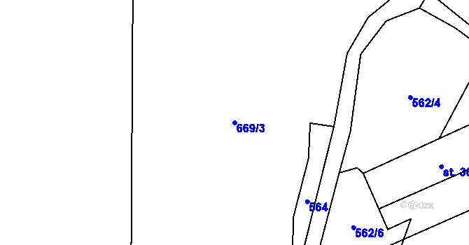 Parcela st. 669/3 v KÚ Hoštěc, Katastrální mapa