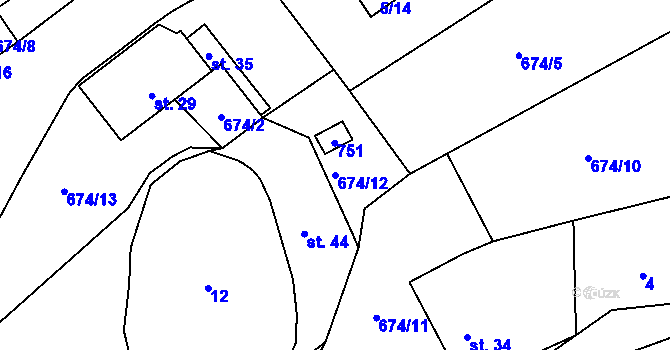 Parcela st. 674/12 v KÚ Jankovice, Katastrální mapa