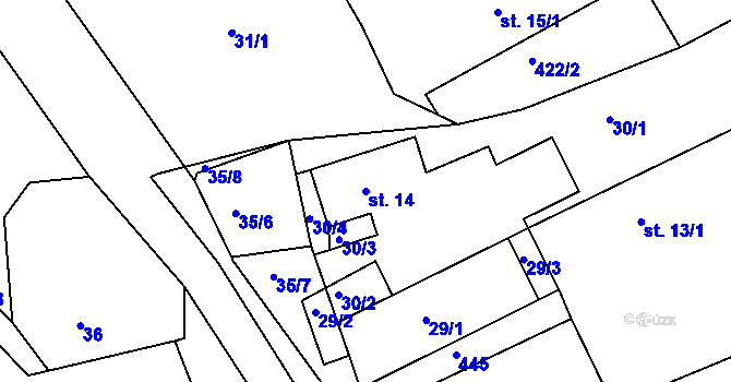 Parcela st. 14 v KÚ Popovice u Poutnova, Katastrální mapa