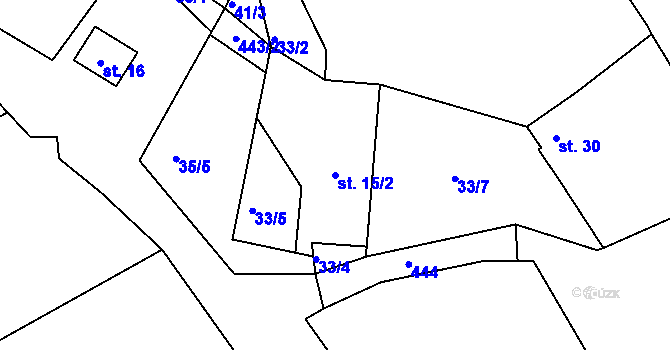 Parcela st. 15/2 v KÚ Popovice u Poutnova, Katastrální mapa