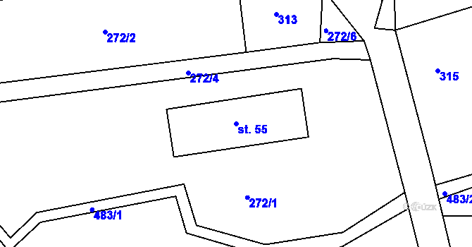 Parcela st. 55 v KÚ Popovice u Poutnova, Katastrální mapa