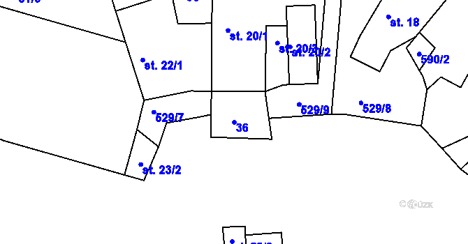 Parcela st. 36 v KÚ Poutnov, Katastrální mapa