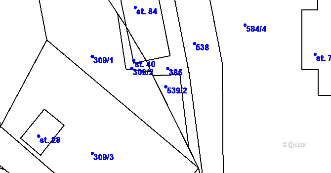 Parcela st. 539/2 v KÚ Poutnov, Katastrální mapa