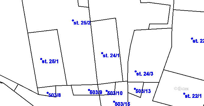 Parcela st. 24/1 v KÚ Služetín u Poutnova, Katastrální mapa
