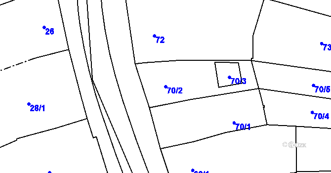 Parcela st. 70/2 v KÚ Pouzdřany, Katastrální mapa