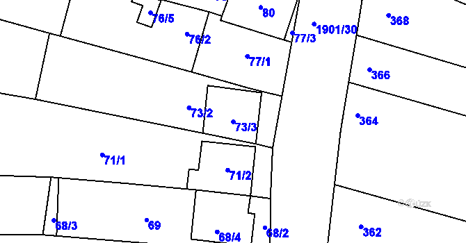 Parcela st. 73/3 v KÚ Pouzdřany, Katastrální mapa