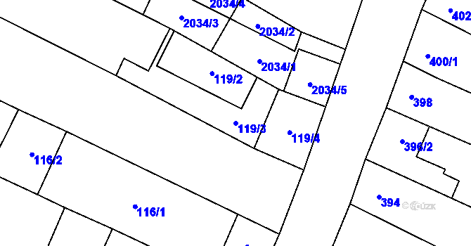 Parcela st. 119/3 v KÚ Pouzdřany, Katastrální mapa