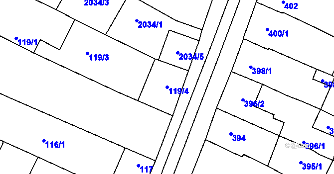Parcela st. 119/4 v KÚ Pouzdřany, Katastrální mapa