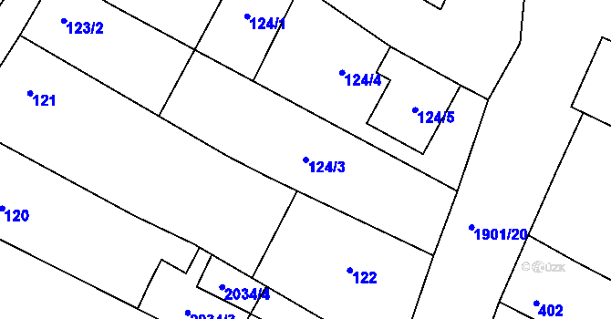Parcela st. 124/3 v KÚ Pouzdřany, Katastrální mapa