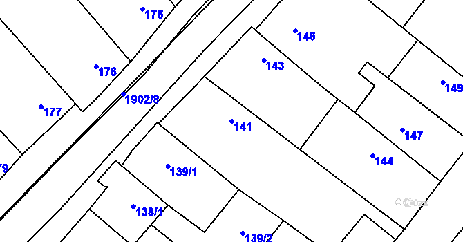 Parcela st. 141 v KÚ Pouzdřany, Katastrální mapa
