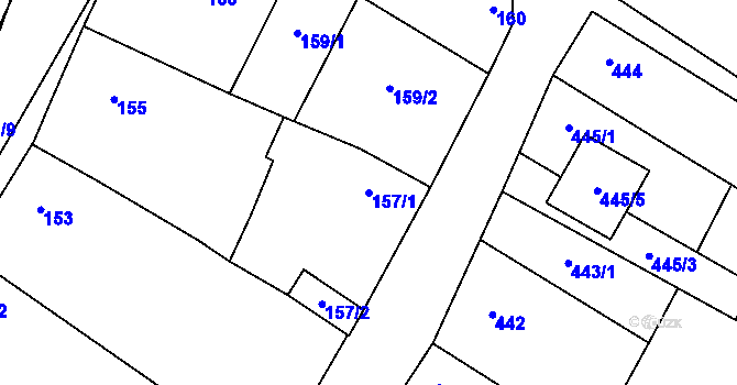 Parcela st. 157/1 v KÚ Pouzdřany, Katastrální mapa
