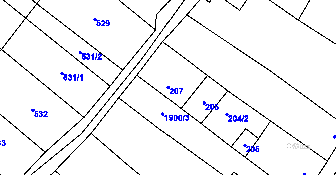 Parcela st. 207 v KÚ Pouzdřany, Katastrální mapa