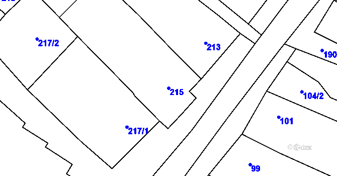 Parcela st. 215 v KÚ Pouzdřany, Katastrální mapa