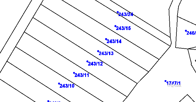 Parcela st. 243/13 v KÚ Pouzdřany, Katastrální mapa