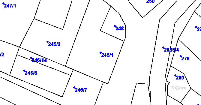 Parcela st. 245/1 v KÚ Pouzdřany, Katastrální mapa