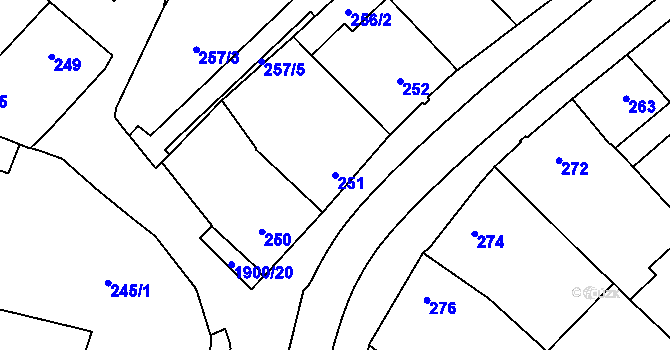 Parcela st. 251 v KÚ Pouzdřany, Katastrální mapa