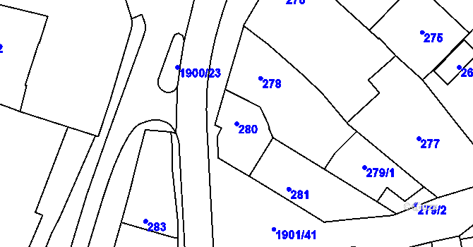 Parcela st. 280 v KÚ Pouzdřany, Katastrální mapa