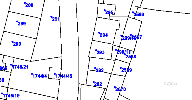 Parcela st. 293 v KÚ Pouzdřany, Katastrální mapa