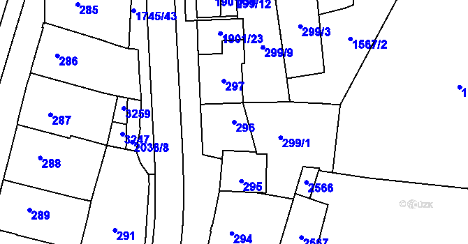 Parcela st. 296 v KÚ Pouzdřany, Katastrální mapa