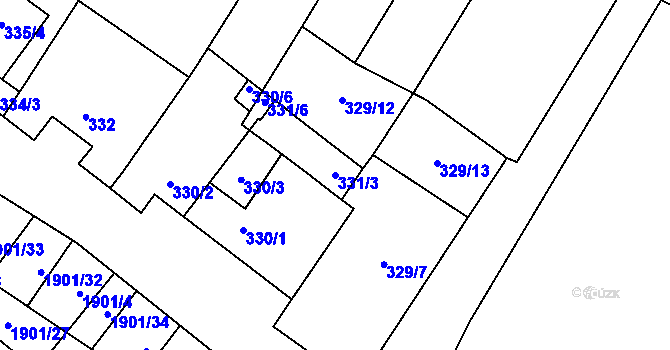 Parcela st. 331/3 v KÚ Pouzdřany, Katastrální mapa