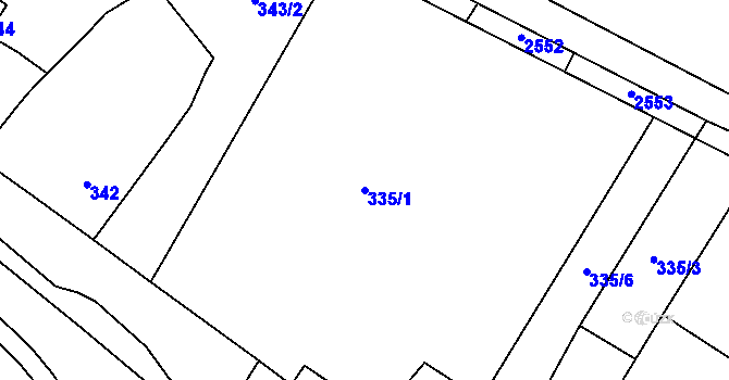 Parcela st. 335/1 v KÚ Pouzdřany, Katastrální mapa