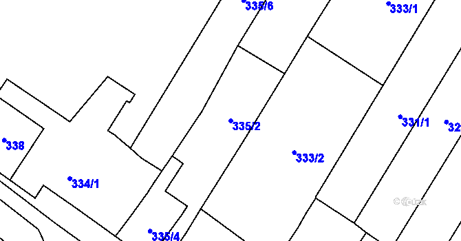 Parcela st. 335/2 v KÚ Pouzdřany, Katastrální mapa