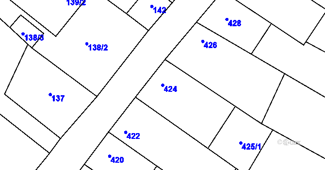 Parcela st. 424 v KÚ Pouzdřany, Katastrální mapa