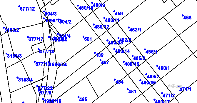 Parcela st. 489 v KÚ Pouzdřany, Katastrální mapa