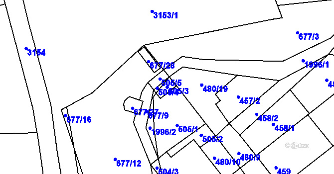 Parcela st. 505/3 v KÚ Pouzdřany, Katastrální mapa
