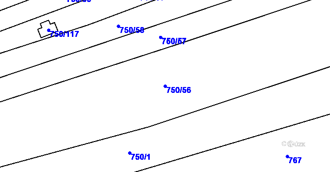 Parcela st. 750/56 v KÚ Pouzdřany, Katastrální mapa