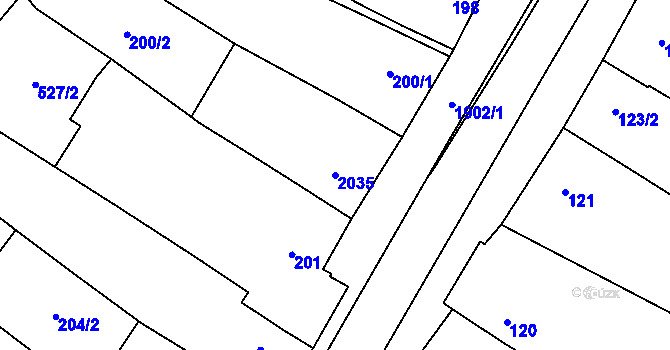 Parcela st. 2035 v KÚ Pouzdřany, Katastrální mapa