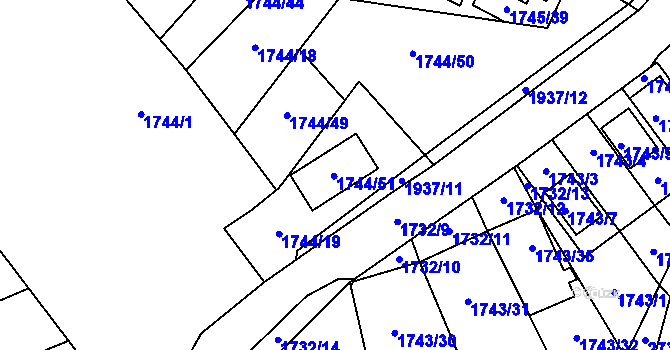Parcela st. 1744/19 v KÚ Pouzdřany, Katastrální mapa