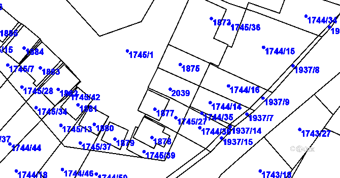 Parcela st. 2039 v KÚ Pouzdřany, Katastrální mapa