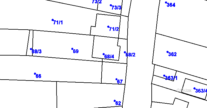 Parcela st. 68/4 v KÚ Pouzdřany, Katastrální mapa