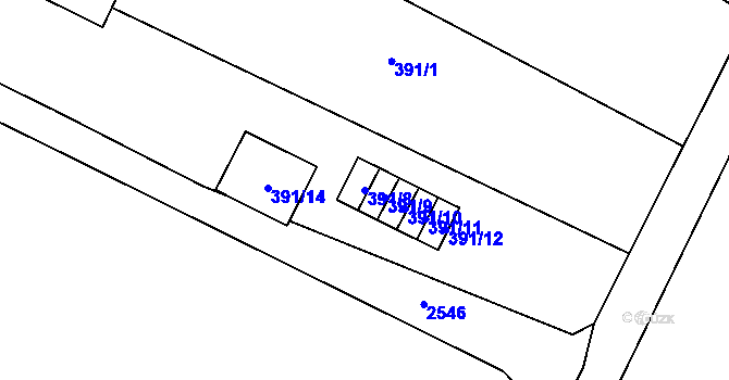 Parcela st. 391/8 v KÚ Pouzdřany, Katastrální mapa