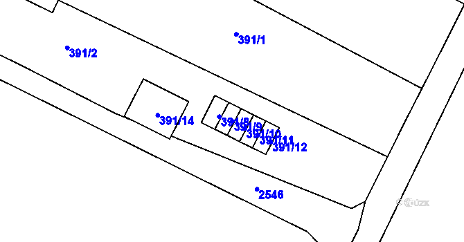 Parcela st. 391/9 v KÚ Pouzdřany, Katastrální mapa