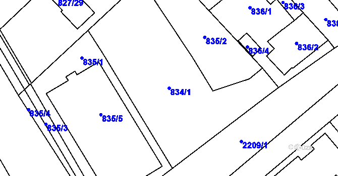 Parcela st. 834/1 v KÚ Pouzdřany, Katastrální mapa